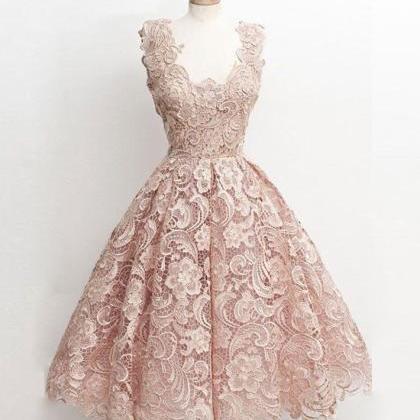 50s Vintage Short Pink Lace Homecoming Dress Party..