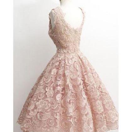 50s Vintage Short Pink Lace Homecoming Dress Party..