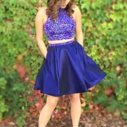 Two Piece Homecoming Dress, Royal Blue Homecoming..