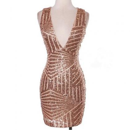 V Neck Royal Blue Sequins Sparkly Short Homecoming Dresses VK081302 main image 1