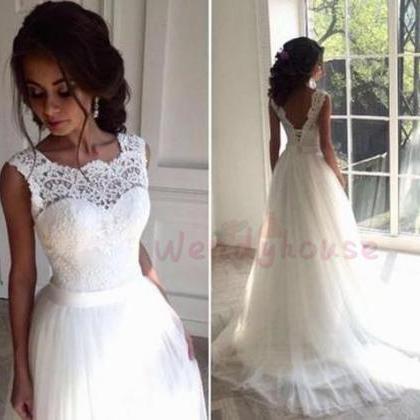 Charming Ivory Lace Up Long Wedding Dresss