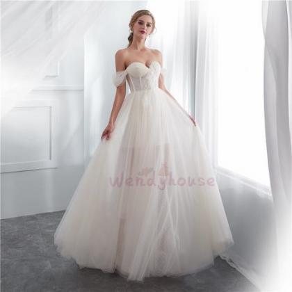 Ivory Long Wedding Dress With Off The Shoulder