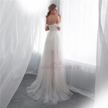 Ivory Long Wedding Dress With Off The Shoulder