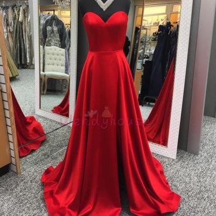 Sweetheart Red Long Prom Evening Dress With Split