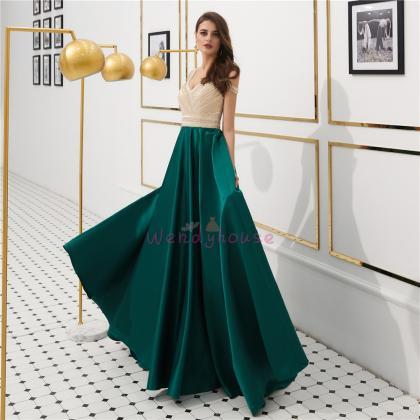 Gorgeous Beaded Green Long Prom Gown With Cold..