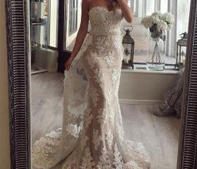 Strapless Mermaid White Lace Long Prom Dress Evening Dress on Luulla