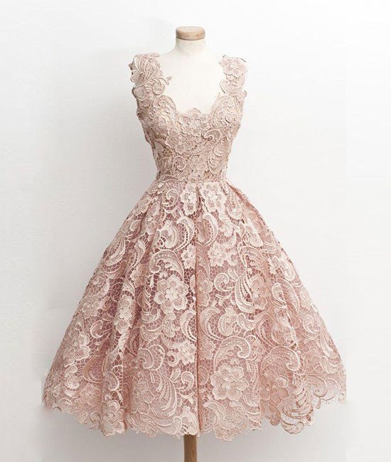 50s Vintage Short Pink Lace Homecoming Dress Party Dress