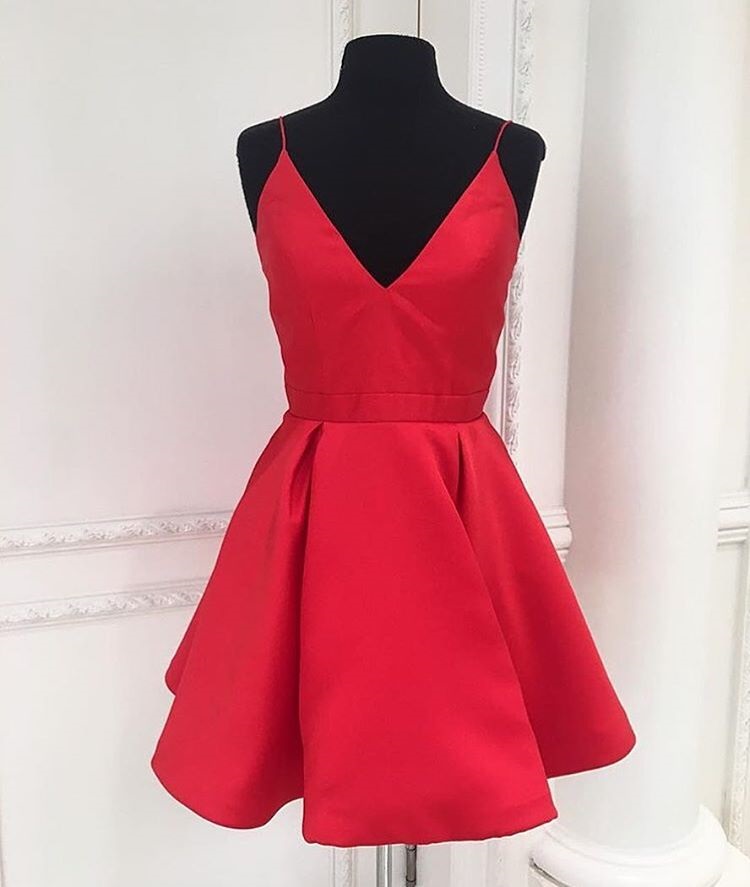 red spaghetti strap dress short