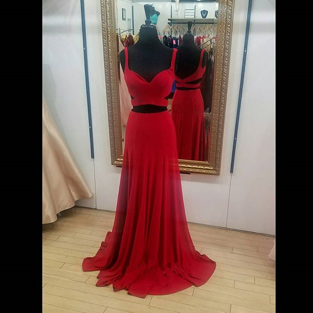 Special Two Piece Mermaid Red Long Prom Dress
