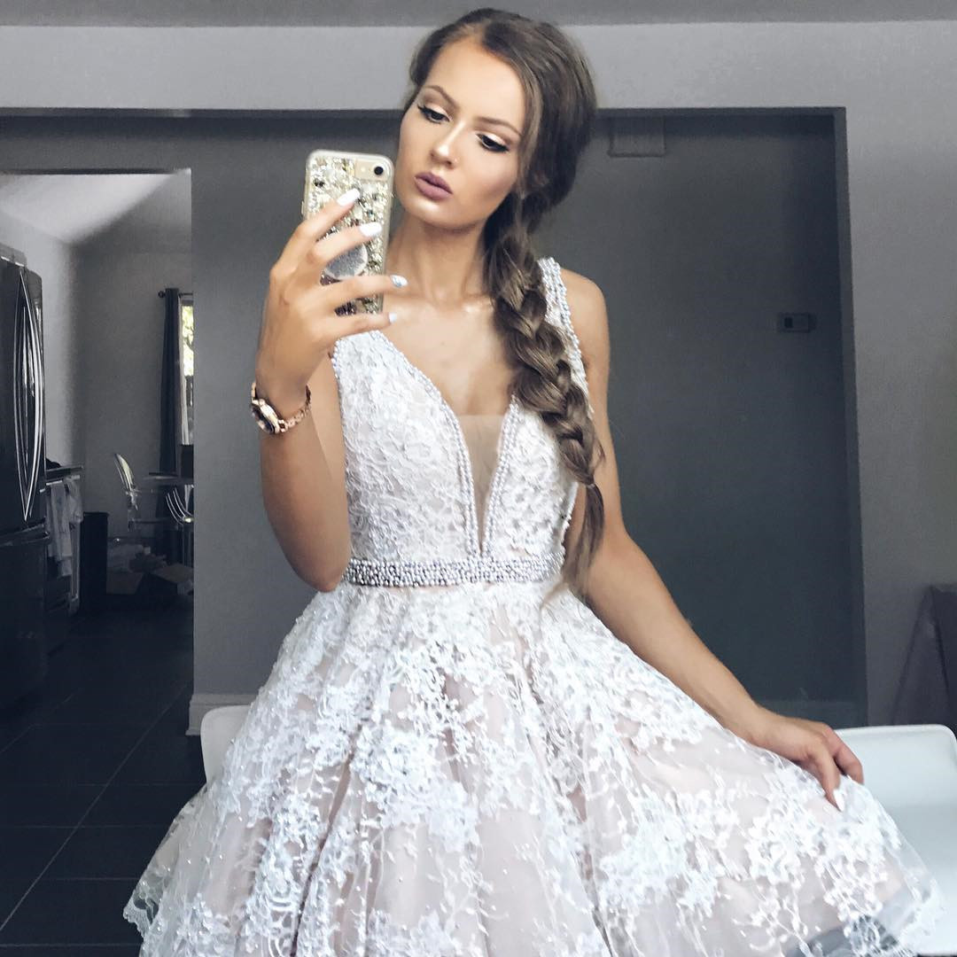 white lace homecoming dress
