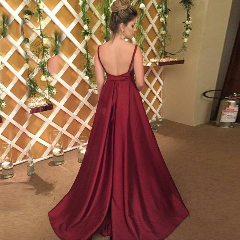 Elegant V Neck Burgundy Long Formal Evening Dress Ball Gown on Luulla