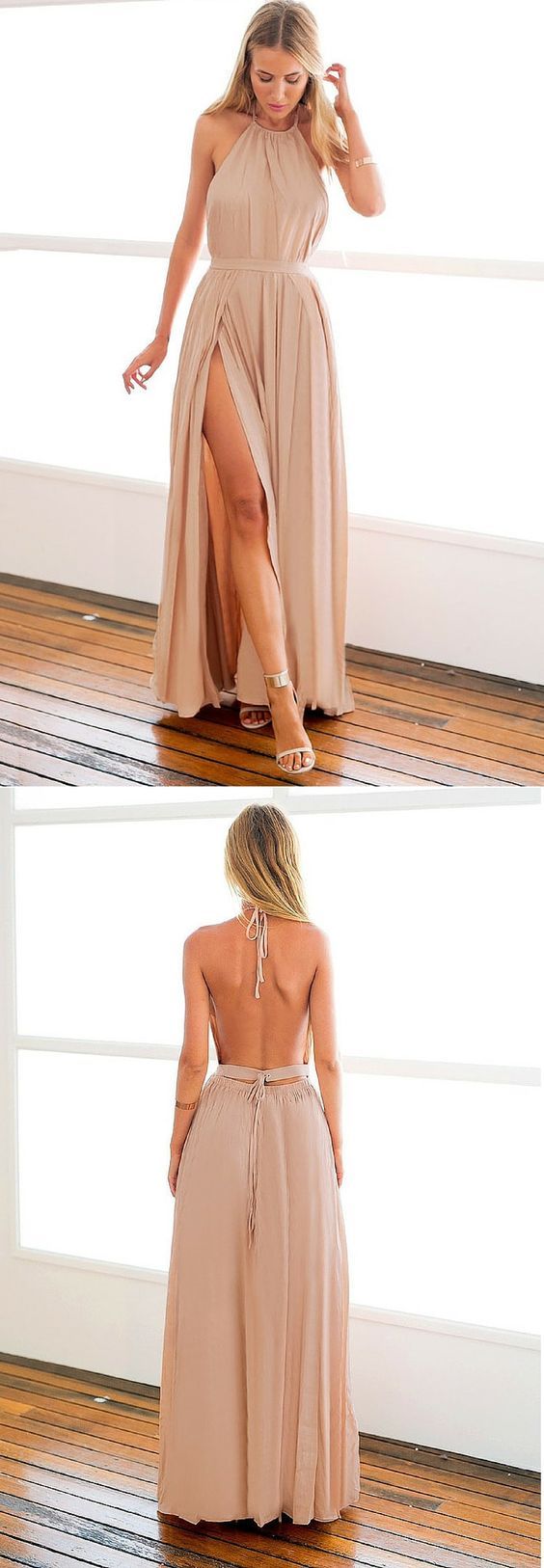 Simply Halter Long Backless Maxi Dress Prom Dress With Slit On Luulla 6324