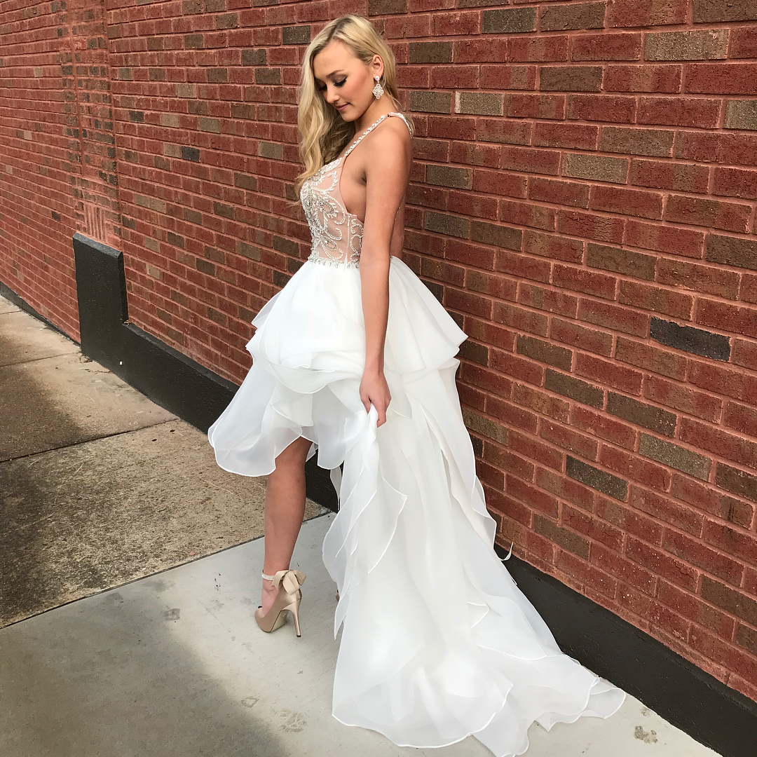 Sexy Straps White High Low Long Prom Dress on Luulla