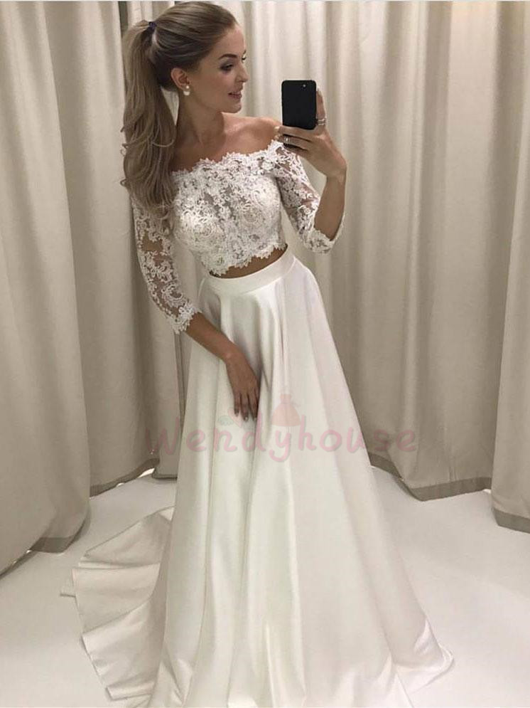 Three-Quarter Sleeve Long Bridesmaid Dresses