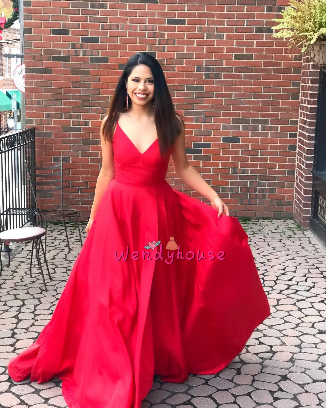 Simple Red Straps Long Prom Evening Dress on Luulla