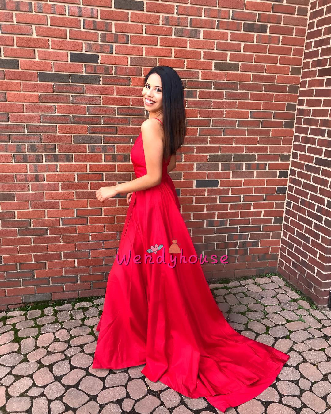 Simple Red Straps Long Prom Evening Dress on Luulla