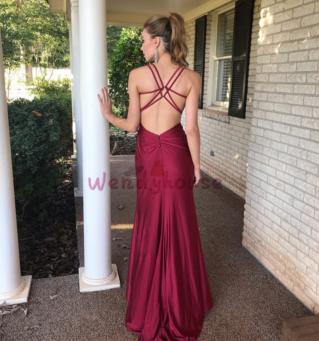 Burgundy Chiffon Slit Formal Evening Gown, Long Party Prom Dress main image 1