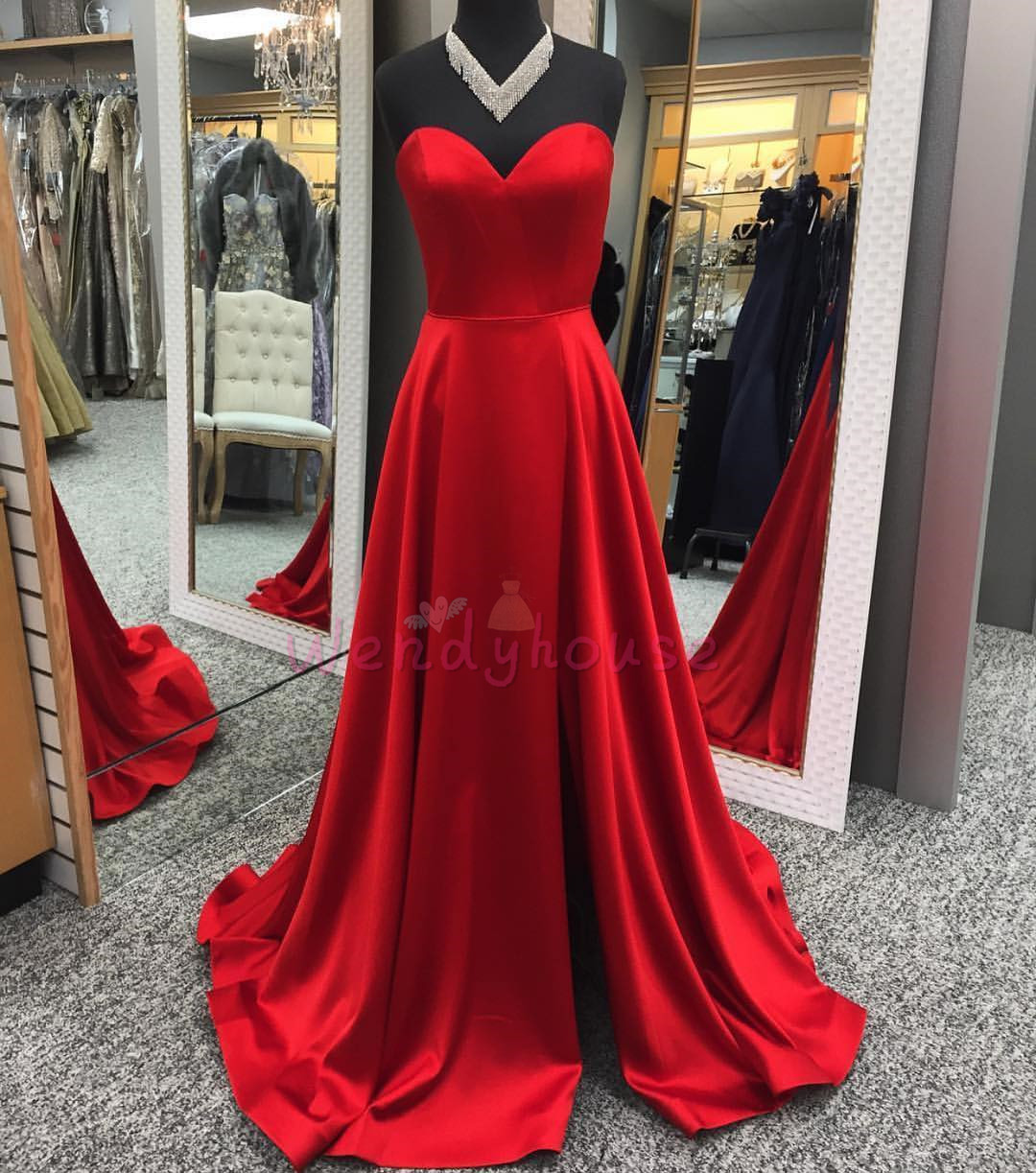 Sweetheart Red Long Prom Evening Dress With Split
