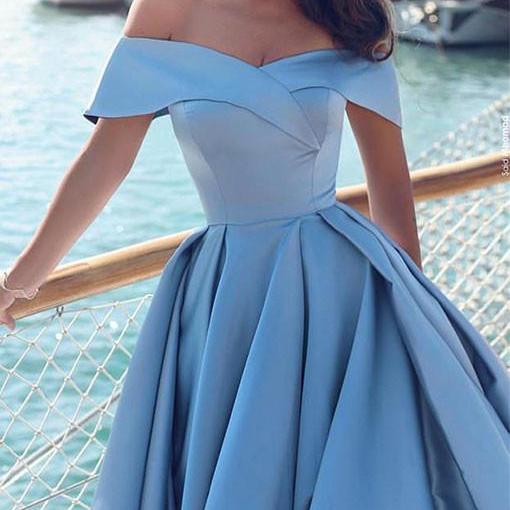 Princess Off The Shoulder Blue Long Prom Dress With Slit on Luulla
