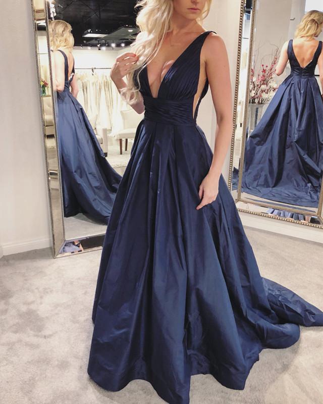 New Arrival Bateau Neck  Navy Blue Long Prom Dress Graduation Dress